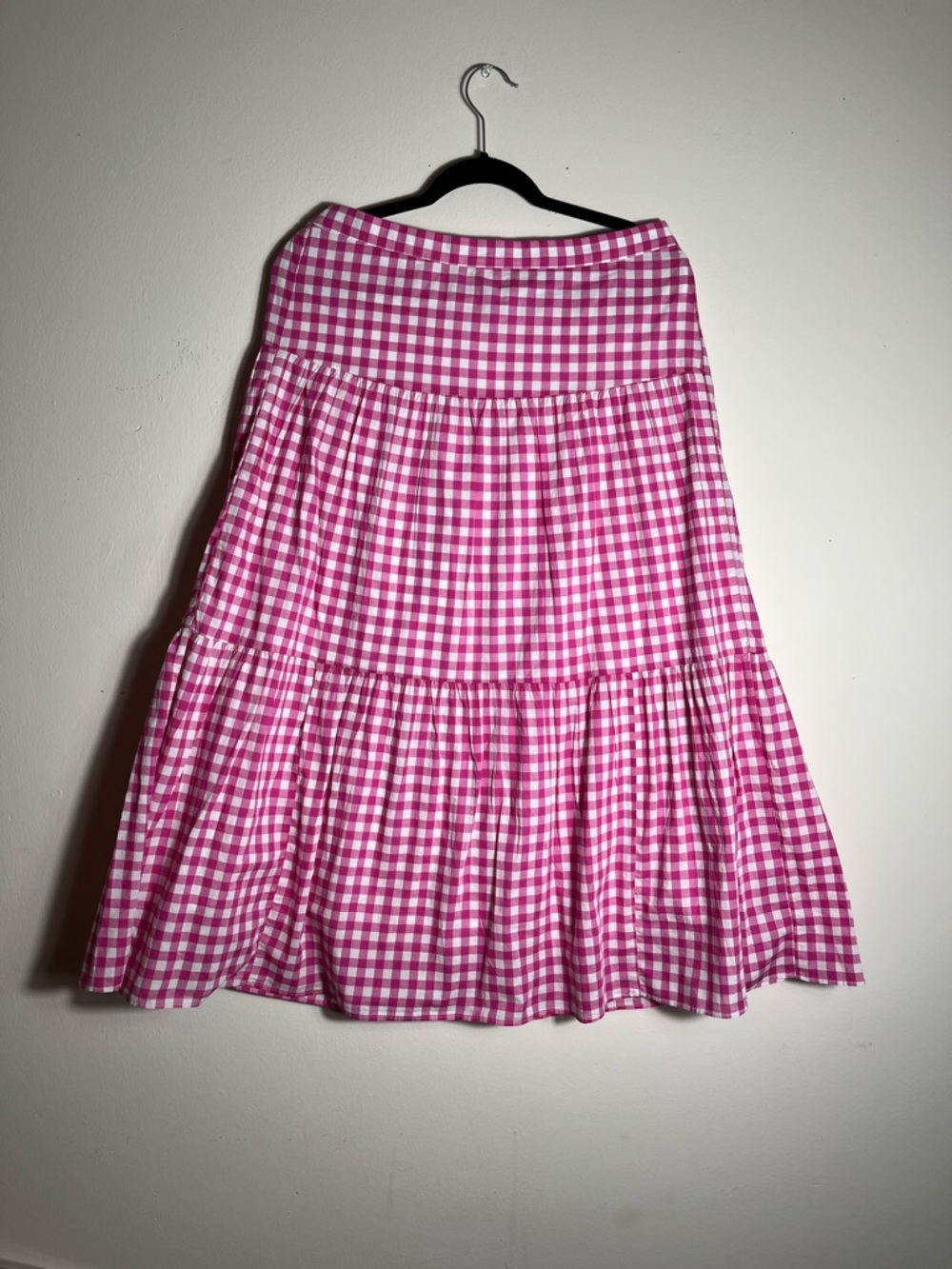 J.Crew Pink Gingham Tiered Midi Skirt NWT Size MP Elastic Waist Cottagecore